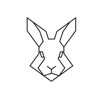 Rabbit logo. Linear style icon for logo, emblem, web, tattoo. Premium outline. Polygonal triangular animal head. Modern minimalist design. Origami style geometric rabbit. Poly art. Vector illustration