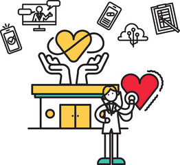 シンプルな線画のメンタルクリニックのイラスト（人物）