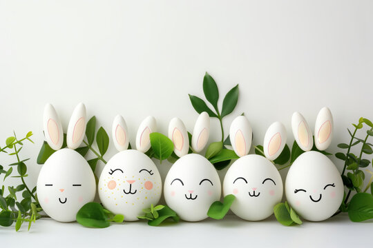 easter eggs with smile background painted as bunny