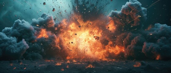 Realistic explosion on the earth surface - obrazy, fototapety, plakaty
