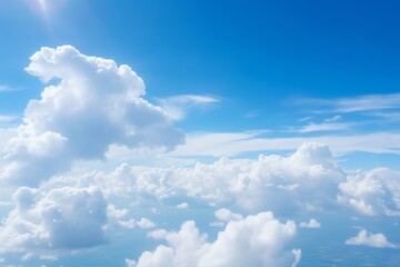 Naklejka na ściany i meble Generative AI image of airplane view from below sky with clouds background