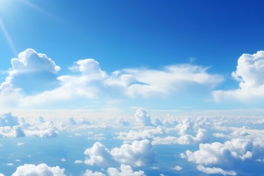 Generative AI image of airplane view from below sky with clouds background