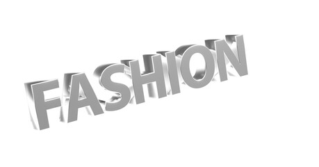 Fashion – silberne plakative 3D-Schrift, Trends, Stil, Kleidung, Design, Mode, Outfits, Style, Accessoires, Models, Laufsteg, Kreativität, Rendering, Freisteller