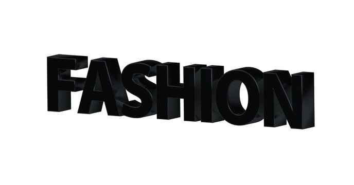 Fashion &ndash; schwarze plakative 3D-Schrift, Trends, Stil, Kleidung, Design, Mode, Outfits, Style, Accessoires, Models, Laufsteg, Kreativit&auml;t, Rendering, Freisteller