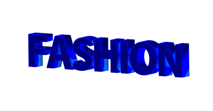 Fashion &ndash; blaue plakative 3D-Schrift, Trends, Stil, Kleidung, Design, Mode, Outfits, Style, Accessoires, Models, Laufsteg, Kreativit&auml;t, Rendering, Freisteller
