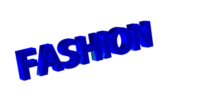 Fashion &ndash; blaue plakative 3D-Schrift, Trends, Stil, Kleidung, Design, Mode, Outfits, Style, Accessoires, Models, Laufsteg, Kreativit&auml;t, Rendering, Freisteller