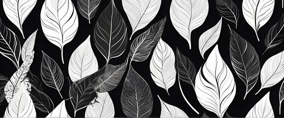 pattern with abstract leaves. black and white colors.