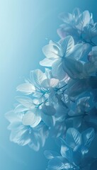 Light blue leaves against light blue gradient backdrop, floral background