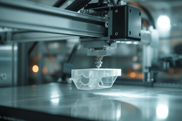 3D printer head systematically deposits material, constructing a complex lattice structure