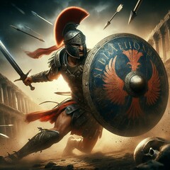 A Spartan Soldier amidst the Grandeur of a Bustling Roman City