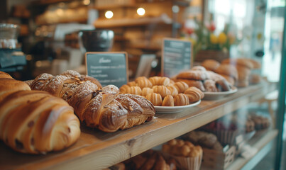 Bakery Display with Fresh Croissants and Pastries - Commercial Image Banner
