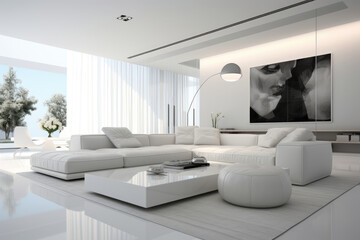 Sofa set and decoration modern minimal living room interior design white colors