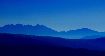 Mountain silhouette in South Tyrol, Italy, Alps, Europe, mountain ridge at dusk as silhouette, mystical and beautiful - obrazy, fototapety, plakaty