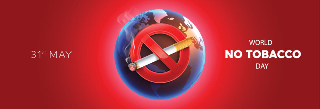 Realistic No Smoking sign on black background for May 31st World No Tobacco Day. Vector Illustration.Smoke steam with cigarettes