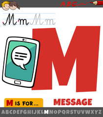 letter M from alphabet with cartoon message phrase