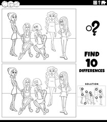 differences activity with cartoon young women coloring page