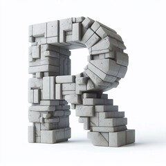 R letter shape created from concrete and briks. AI generated illustration