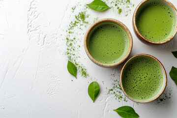 Matcha, green tea in a chawan cup, - obrazy, fototapety, plakaty