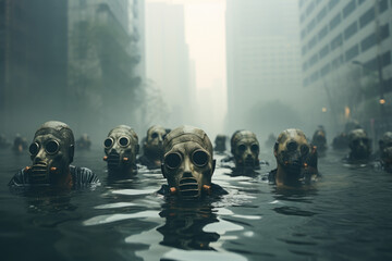 Surreal photo of sick people in water, symbolic of epidemic disease - obrazy, fototapety, plakaty