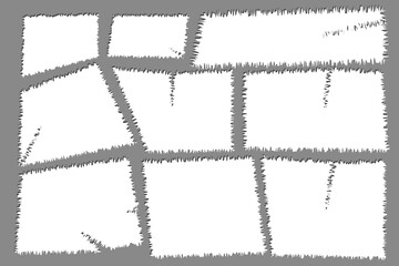 Pieces of torn white note paper different shapes isolated on gray background realistic vector illustration, Notepad torn paper for message note, page or banner and cardboard blank ripped piece strips