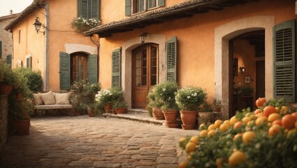 Fototapeta na wymiar Italian style old home in street. 
