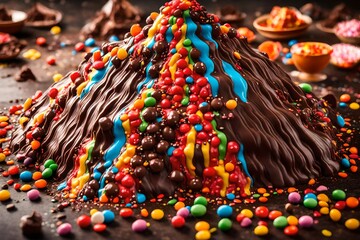 Naklejka premium colorful beans and variety of the colorful candles with yummy ice cream in the abstract full frame background 