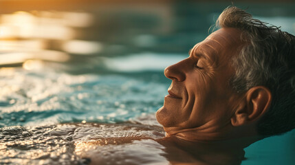 Fototapeta premium Mature man relaxing in jacuzzi. 