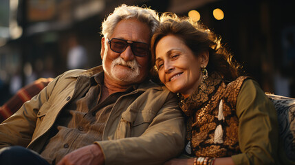 Fototapeta premium Elderly couple. Joyful nice elderly couple smiling while being in a great mood