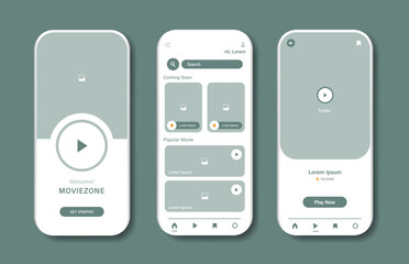 Movie player design for mobile app. Movie player concept platform screen. Graphical user interface for responsive mobile applications