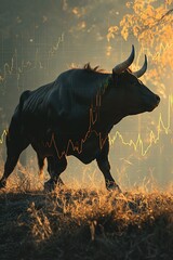 Bull Market Concept with Bull Silhouette and Upward Stock Graph