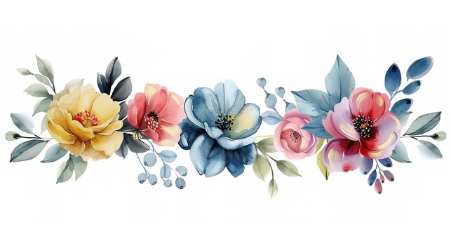 Beautiful bunch flowers set watercolor design, generative ai, 
