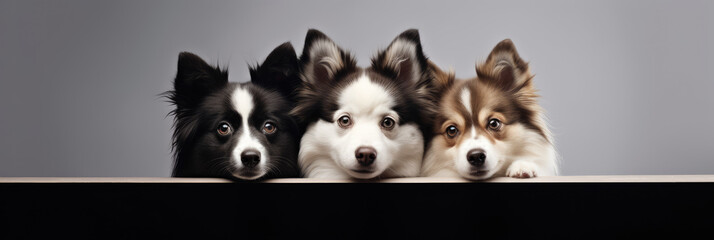 Three Cute dogs lined up in a row