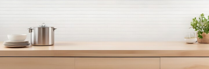 Blurry white light fills the empty room with a wooden interior, showcasing a modern window, food display, and design texture on the top counter. The wall space features a wooden tabletop, white.