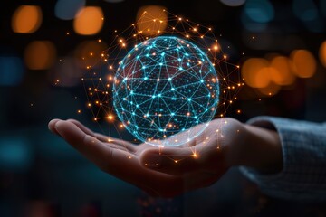 Interface networks connect sphere on hand.