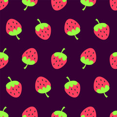 Strawberries Seamless pattern. Vector summer background with red berries