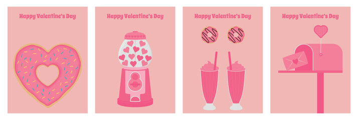 Set of cards for Valentine's Day. Cute poster, banner design set. Vector illustration.