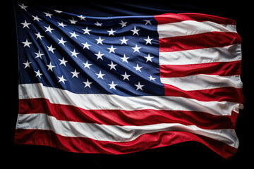 Waving America flag, isolated black background