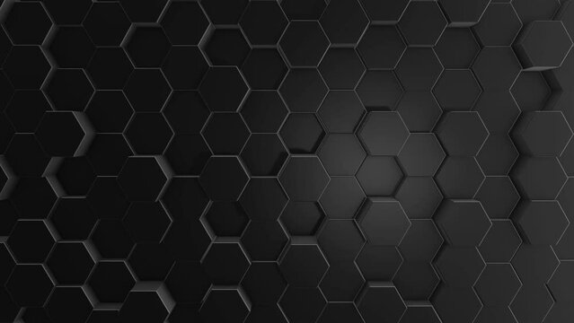 Abstract Black Hexagon Geometric Surface. Motion Background with Black Hexagon Shapes. Seamless Loop 4K Animation.