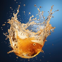 Obraz premium Dynamic Amber Liquid Splash on Blue