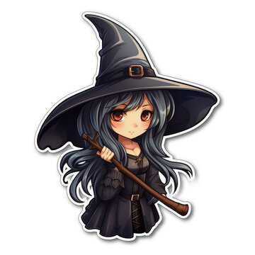 Witch broom halloween sticker isolated on a white background