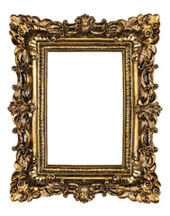 Empty old colored picture or image frame. Top view, studio photgraphed. Isolated cutout on a transparent background.