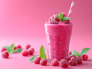 Raspberry Smoothie isolated on pink background