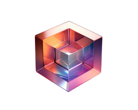 3d illustration gradient futuristic cube isolated on transparent background