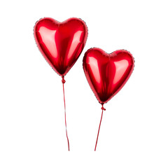 Red color heart shaped foil balloons Isolated on transparent background.