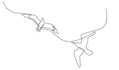 Obraz premium Seagulls fly over the surface of the sea. Small waves. World Maritime Day. template