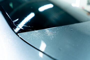 close-up of a protective film just pasted on the car glass tinting detailing of car parts