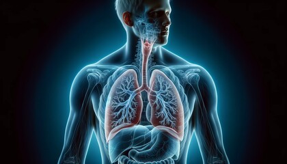 Detailed Human Respiratory System Anatomy with Visible Trachea and Lungs - obrazy, fototapety, plakaty