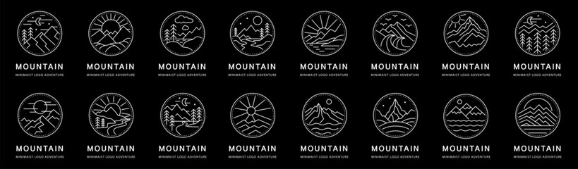 Set bundle mountain landscape line art design or logo