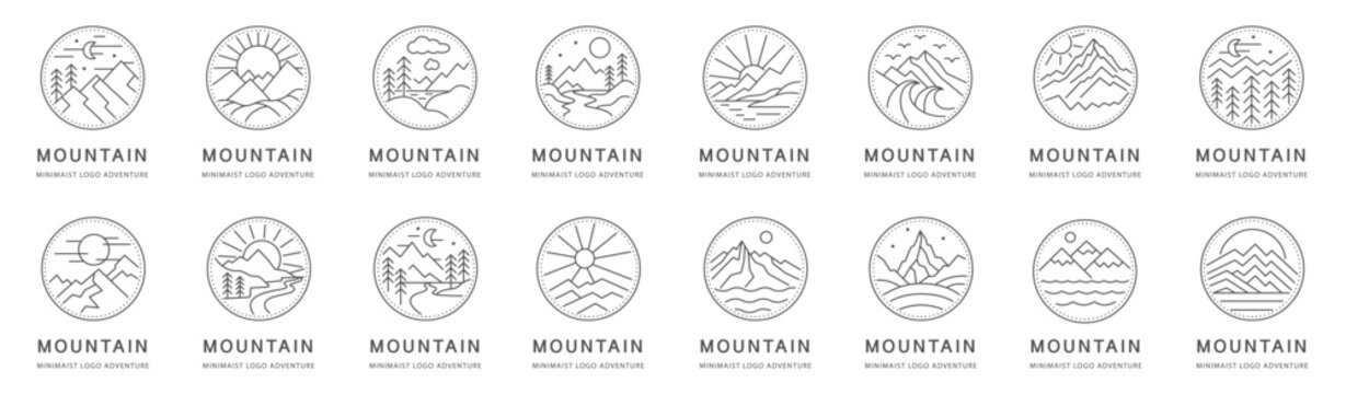 Set bundle mountain landscape line art design or logo
