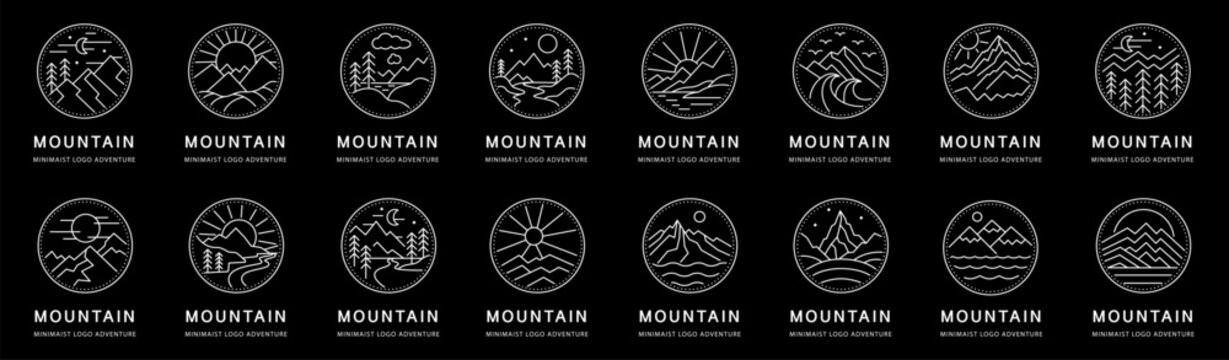 Set bundle mountain landscape line art design or logo